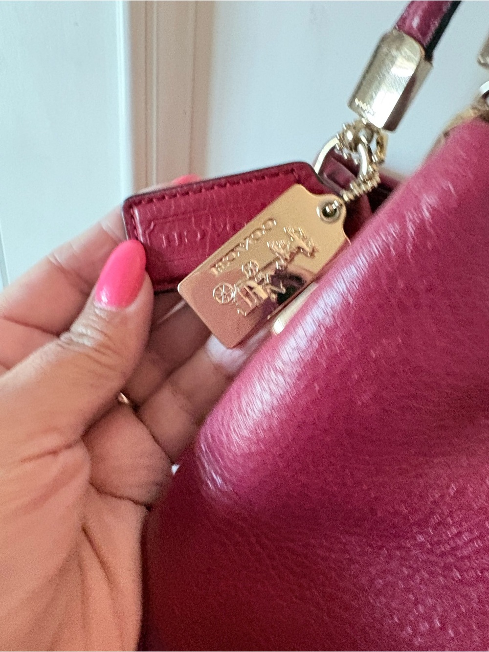 Coach Pebbled Leather Shoulder Tote in Berry Plum - Picture 13 of 13